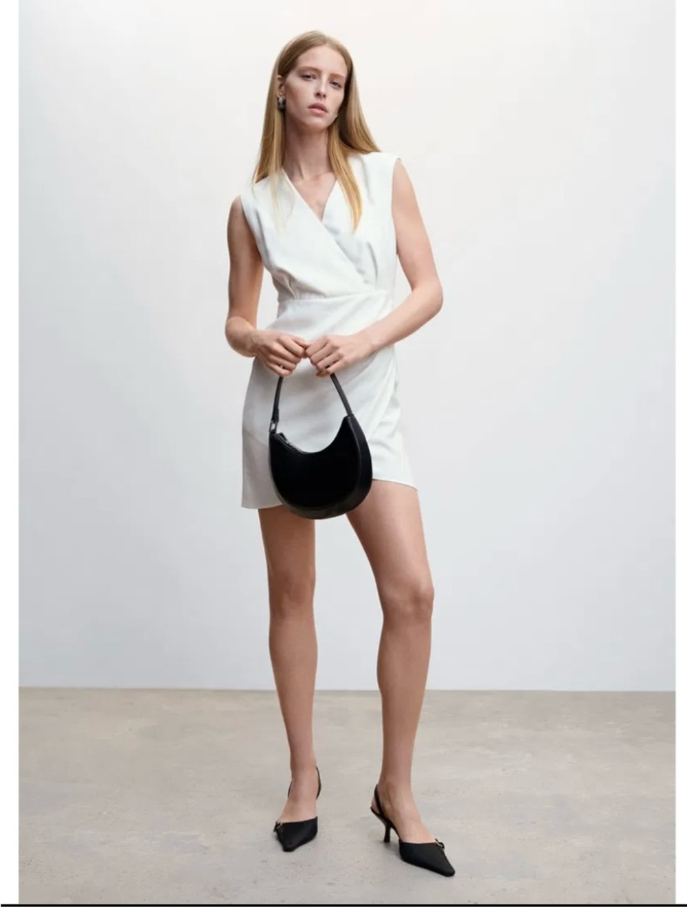 Mango White Sleeveless Wrap Dress size S